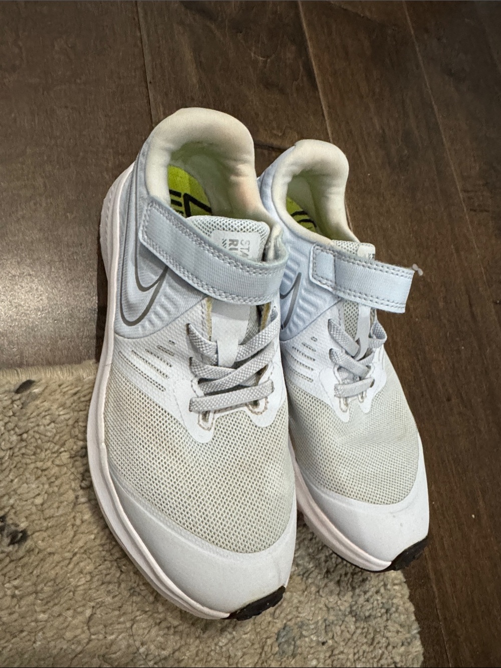 Kids Light Blue and White Nike Athletic Sneakers with Hook-and-Loop Strap